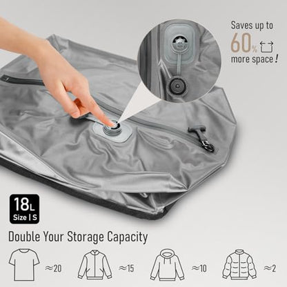 VJI 18L Vacuum Bag for Travel with Built-in Pump, IPX8 Waterproof, Grey - color: Grey