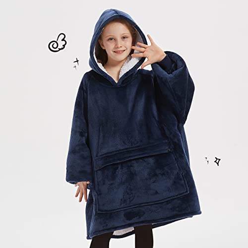 KFUBUO Wearable Blanket Hoodie for Kids With Pocket, 6-10 Year Old, Navy - color: Navy, size: Kids 6-10YR