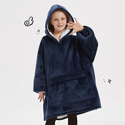 KFUBUO Wearable Blanket Hoodie for Kids With Pocket, 6-10 Year Old, Navy - color: Navy, size: Kids 6-10YR
