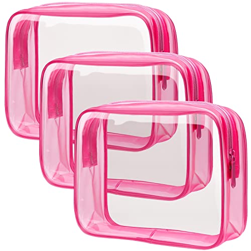 PACKISM Clear Makeup Bag for Travel - TSA Approved Toiletry Bag, Hot Pink - color: Y- Matte Rose Red, size: Medium Set (Standard)