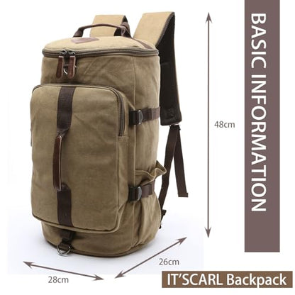 IT'SCARL Large backpack for men,Travel backpack,Carry on, Canvas big bag,Work back pack(khaki) - color: Khaki