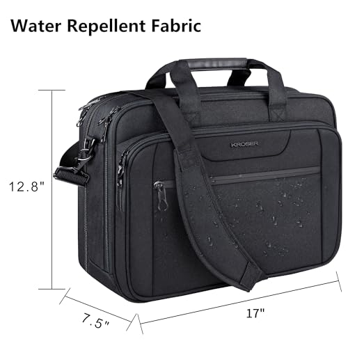 KROSER Laptop Bag Expandable Briefcase Messenger Bag 17.3 Inch Black