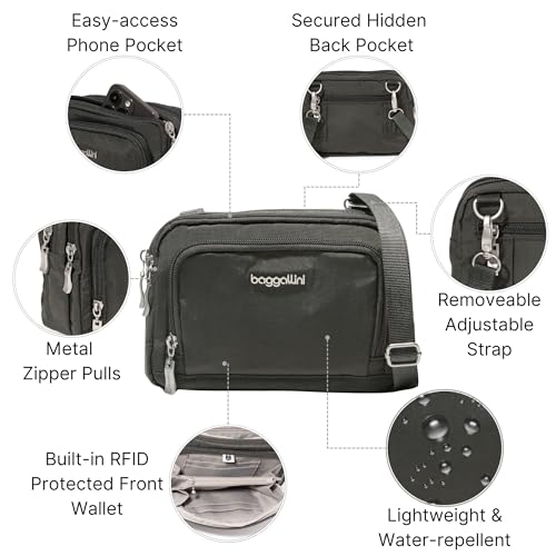Baggallini Triple Zip with Front Wallet/Trifecta RFID Wallet Crossbody - color: Charcoal