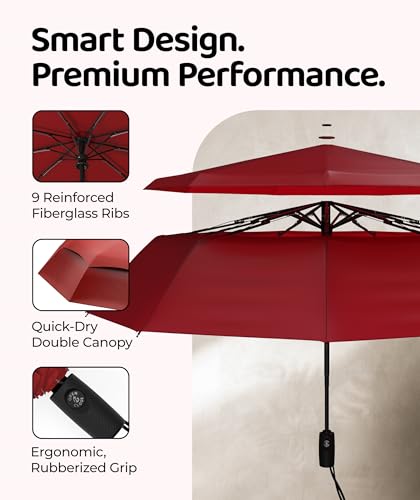 Windproof Travel Umbrella - Compact & Withstands Winds up to 100MPH, Strongest Premium Auto Folding Umbrella for Rain and Sun - Durable, Light & Portable for Women & Men, Fits Backpack & Cars - color: 10. Red