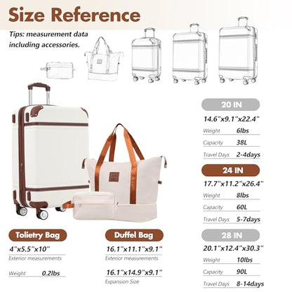 Merax 24 Inch Checked Luggage, Expandable Suitcase with Spinner Wheels - color: White(24+bags)