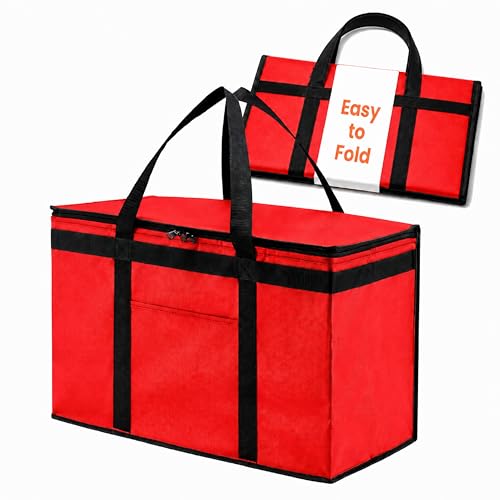NZ home Insulated Food Delivery Bag, Grocery Cooler & Catering Tote - color: Red, size: 2XL