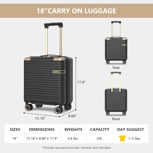 Joyway Carry on Luggage Airline Approved with TSA Lock, Hard Shell 18 Inch Travel Carry-on Suitcase with Spinner Wheels (Black, 18 Inch Luggage) - color: Black