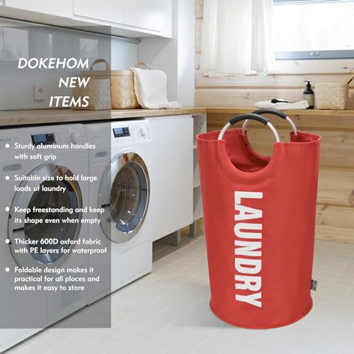 DOKEHOM 95L Large Laundry Basket, Collapsible Laundry Bag, Freestanding Tall Clothes Hamper, Foldable Washing Bin (Red) - color: Red, size: 95L