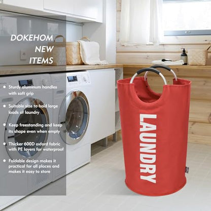 DOKEHOM 95L Large Laundry Basket, Collapsible Laundry Bag, Freestanding Tall Clothes Hamper, Foldable Washing Bin (Red) - color: Red, size: 95L