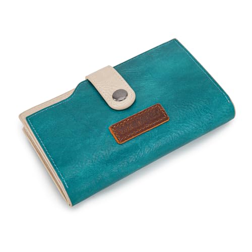 Wrangler Wallet for Women Bifold Card Holder with Zipper and ID Window - color: Tan-Turquoise
