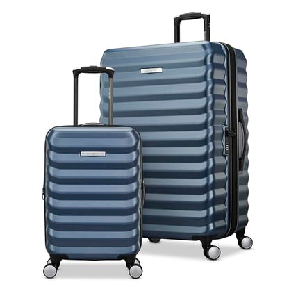 Samsonite Hard-Sided 20 & 28 Inch 2-Piece Lightweight Checked Large Expandable Element Suitcase Set: Durable, 360° Spinner Wheels, Adjustable Telescopic Handle, TSA-Approved Lock - Captains Blue - color: Captains Blue, size: 2-Piece Set (20"/28")