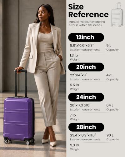 Kono 24 Inch Luggage Suitcase with Spinner Wheels TSA Lock - color: Purple, size: 24-inch Medium-checked