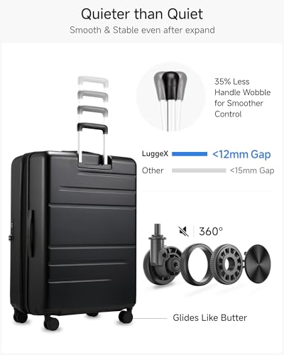 LUGGEX Checked Top Opening Expandable Suitcase, Black, 28" - color: Black, size: 28 Inch