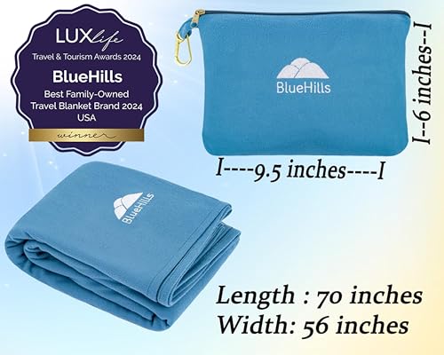BlueHills Premium Soft Lightweight Travel Blanket Pillow Compact Teal Blue - color: L03-teal