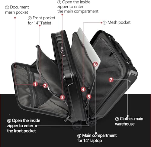 TydeCkare 16" Carry on Luggage with 2 Laptop Compartments Airline Approved - color: Black