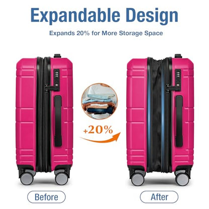 Carry On Luggage 22x14x9 Airline Approved,Hardside Suitcase,20 Inch,Magenta - color: Magenta
