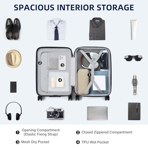 HanTrip Hard Shell Suitcases 20 Inch Carry on Luggage with Wheels, White - color: White, size: Expandable 20 Inch