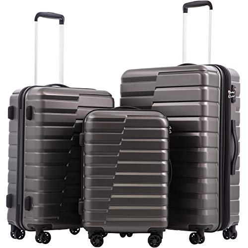 Coolife Lightweight Luggage with TSA Lock,3 Piece Set Gray - color: Gray, size: 3 Piece Set (20in/24in/28in)