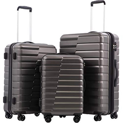Coolife Lightweight Luggage with TSA Lock,3 Piece Set Gray - color: Gray, size: 3 Piece Set (20in/24in/28in)