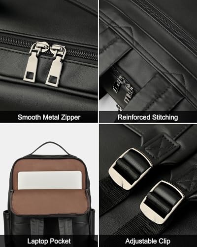 MASINTOR 15.6 inch PU Leather Laptop Backpack Purse for Women - color: Black