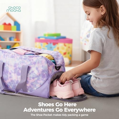 Choco Mocha Kids Duffle Bag, Girls Purple Overnight Travel Bags for Kid with Shoes Compartment, Large Weekender Bag for Sleepover, Gradient - color: Gradient Purple