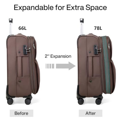 Hanke Medium Checked Luggage, 24 Inch Suitcase with Garment Compartment - color: Coffee, size: 24 Inch Checked in