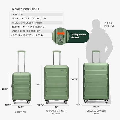 Traveler's Choice Pagosa Hardshell Expandable Luggage with Spinner Wheels, Green, 3-Piece Set (22/27/30) - color: Green, size: 3-Piece Set (22/27/30)