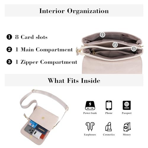 MINICAT RFID Small Crossbody Bags for Women Vegan Leather Cross Body Purse - color: Light Beige, size: Small