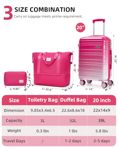 LARVENDER Carry on Luggage Sets 3 Piece, 20in Suitcase Set, Berry Sparkling - color: Berry Sparkling 20inch, size: 3 Piece Set (20/DB/TB)