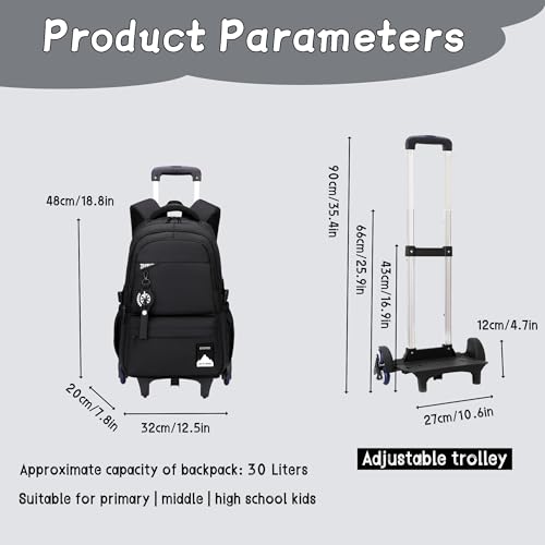 Bansusu Kids Rolling Backpack for Boys School, Classic School Bag Roller Boys Backpack with 2 Wheels, Black - color: 2 Wheels-black, style: 2 Wheels