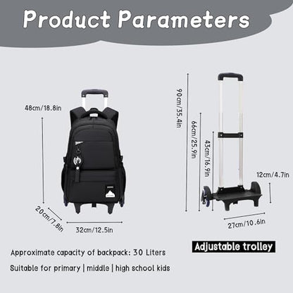 Bansusu Kids Rolling Backpack for Boys School, Classic School Bag Roller Boys Backpack with 2 Wheels, Black - color: 2 Wheels-black, style: 2 Wheels