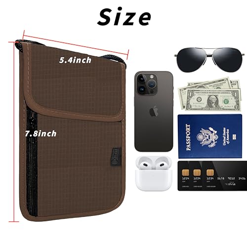 Travel Neck Wallet with RFID Blocking - color: Brown