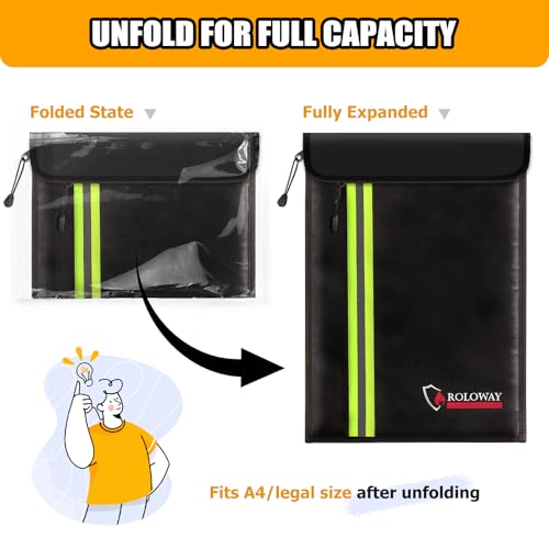 ROLOWAY Fireproof Envelope for Cash, Legal Documents Safe (15 x 11 inch) with 2 Pockets & Waterproof Zipper, Black (Pack of 3) - size: 15 x 11 inch (Pack of 3), style: Black Fireproof Bag
