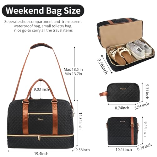 3PCS Weekender Bags for Women Large Overnight Bag, Black - color: Black