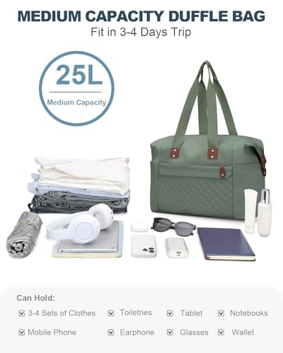 Pritent Travel Duffle Bag, Weekender Overnight Personal Item Carry On Bag - color: Green, size: Medium