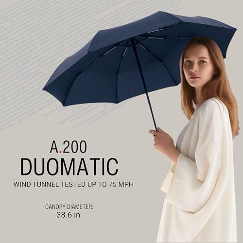 Knirps A.200 Medium Duomatic Windproof Umbrella for Adults – Automatic Open Close 38.5" Canopy, Travel Case Included - color: Navy
