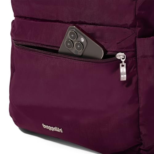 Baggallini Flap Laptop Backpack - 15"x11" Lightweight Work Travel Bag w/Luggage Sleeve & RFID - color: Mulberry