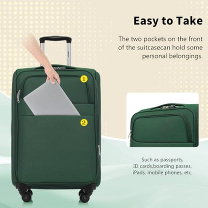 Merax Softside Luggage Set 4 Piece,18/22/26/30 Expand Suitcase,Dark Green - color: Dark Green, size: 18/22/26/30