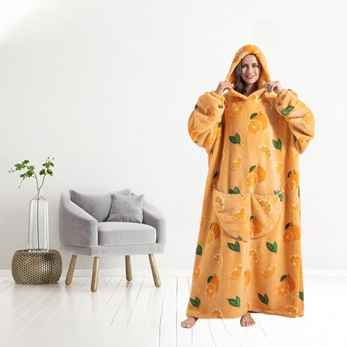 Capecage Long Wearable Blanket Hoodie with Big Pocket,Gift for Women or Men - color: Orange