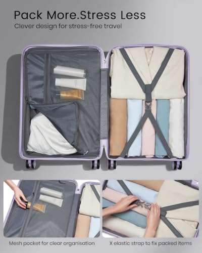Kono 28 Inch Hard Shell PP Luggage, 4 Spinner Wheels Suitcase, Purple - color: Lavender Purple, size: Checked-large 28-inch