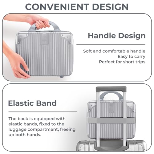 14 Inch Hard Shell Cosmetic Case, Mini Carrying Makeup Suitcase, Silver - color: Silver - Rectangle