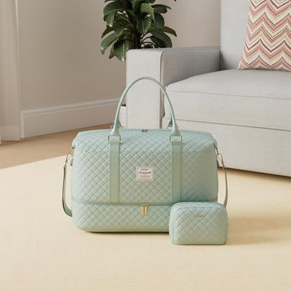 LOVEVOOK Travel Duffle Bag,Weekender Bags for Women with Shoe Compartment - color: C-Light Green, size: Large-2 Pcs