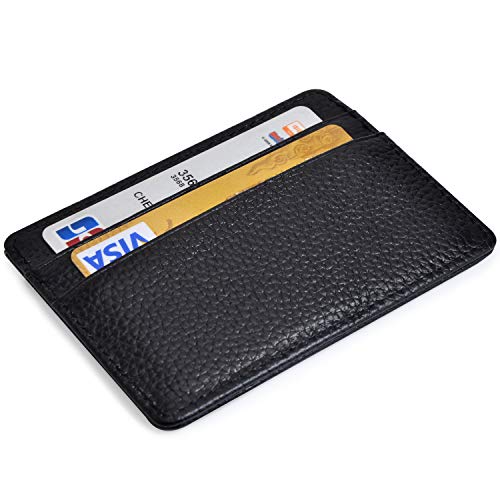EASTNIGHTS Credit Card Holder Slim Wallet Leather Minimalist Wallet with ID Window - color: black