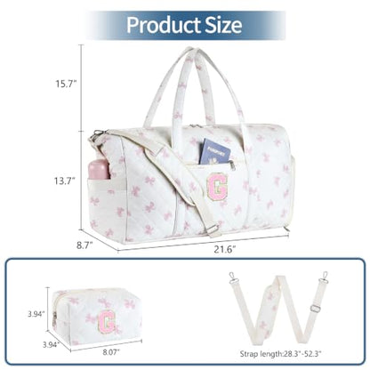 Personalized Quilted Duffle Bag for Travel Gym Weekender Hospital Carry On - color: Pink Bow, size: G