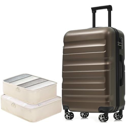 Merax 24 Inch Luggage Set Hardshell ABS Suitcase with Spinner Wheels 2 Packing Cubes Durable Travel Checked Luggage for Weekend Getaways Long Vacations Brown - color: Brown, style: 24 Inch Set
