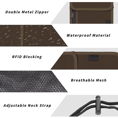 Travel Neck Wallet with RFID Blocking - color: Brown