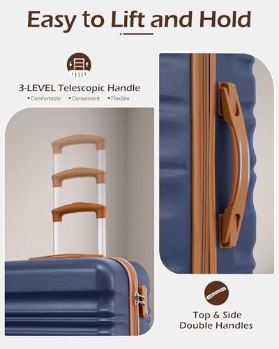 LONG VACATION Luggage Set 6 Piece Luggage ABS hardshell TSA Lock Spinner Wheels Luggage Carry on Suitcase (NAVY, 6 piece set) | Family & Extended Travel Use, ABS+PC Lightweight Luggage with YKK Zipper, TSA Lock, Space-Saving Nested, Navy - color: NAVY, si