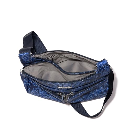 Baggallini Crossbody Travel Bag 11x8.5 Lightweight Water-resistant Nylon Handbag - color: Ink Hydrangea