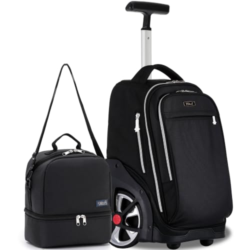 NEW TILAMI 19 Inch Rolling Backpack with Lunch Bag School, Black - color: Black