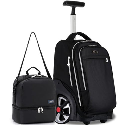 NEW TILAMI 19 Inch Rolling Backpack with Lunch Bag School, Black - color: Black